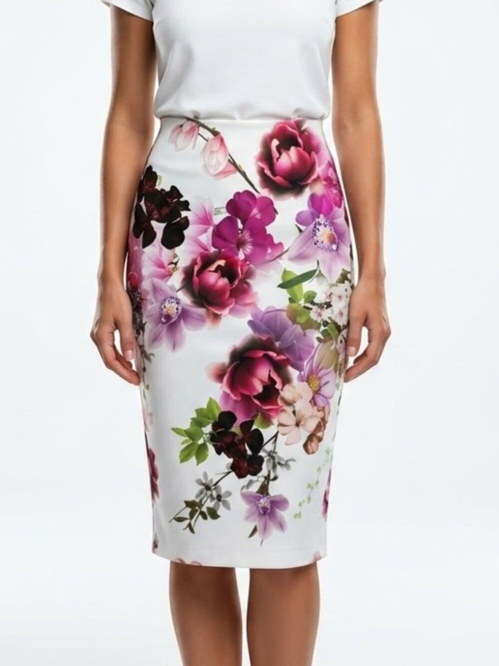 Jessica Wright Whimsigoth Beatrix Floral High Waist Pencil Midi Skirt Size 16